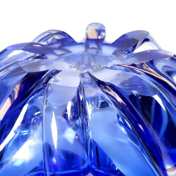 Sanyu Art Glass Decorative Bowl Blue Clear and Pink Heavy Vintage Japanese - Picture 9 of 9